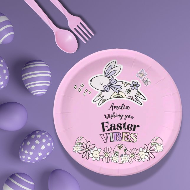 Easter Dessert Paper Plates – Retro Hippie Bunny (Creator Uploaded)