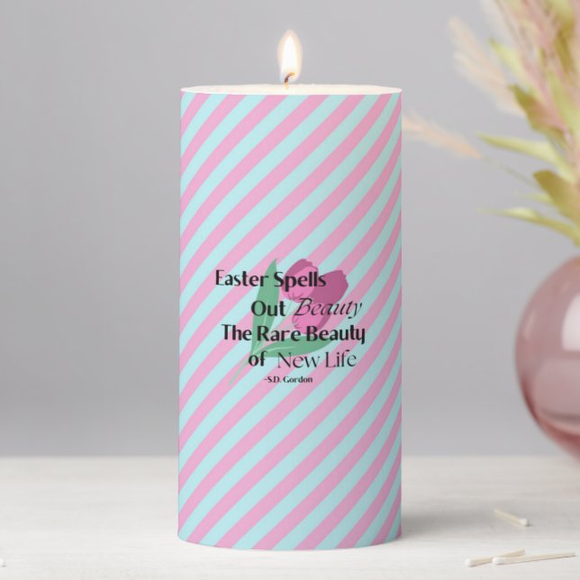 Easter Diagonal Striped Pillar Candle (In Situ)