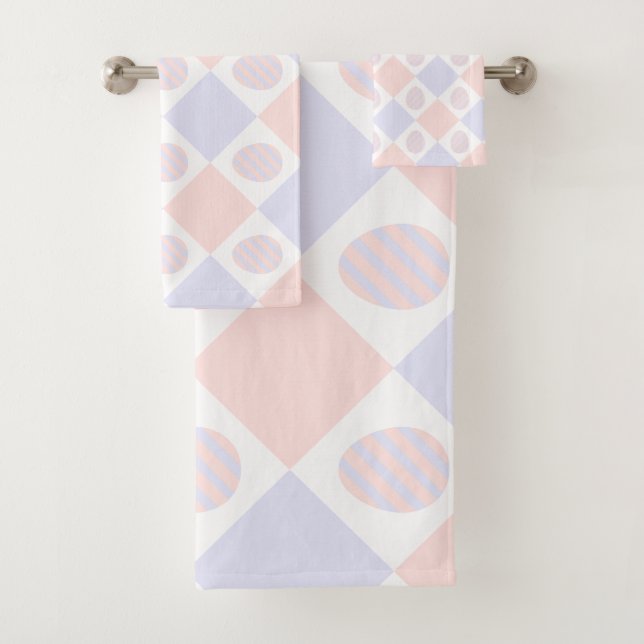 Easter Diamond Pattern with Decorated Eggs Bath Towel Set (Insitu)