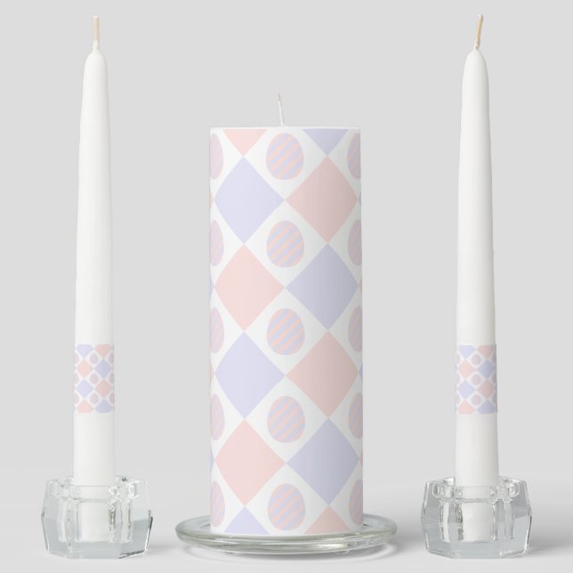 Easter Diamond Pattern with Decorated Eggs Unity Candle Set (Front)