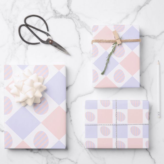Easter Diamond Pattern with Decorated Eggs Wrapping Paper Sheets (Front)