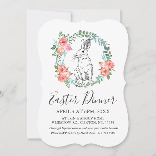 Easter Dinner Bunny Boho Floral Watercolor Invite