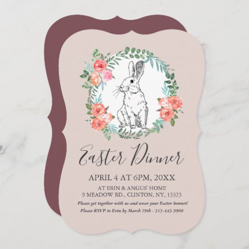 Easter Dinner Bunny Chic Boho Floral Mauve Invite