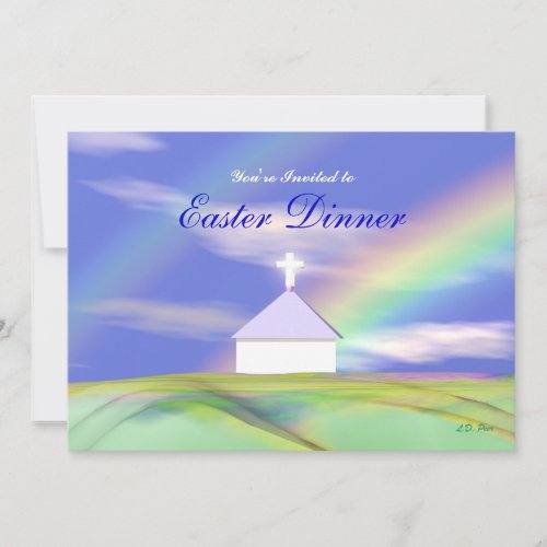 Easter Dinner Church and Rainbow Invitation