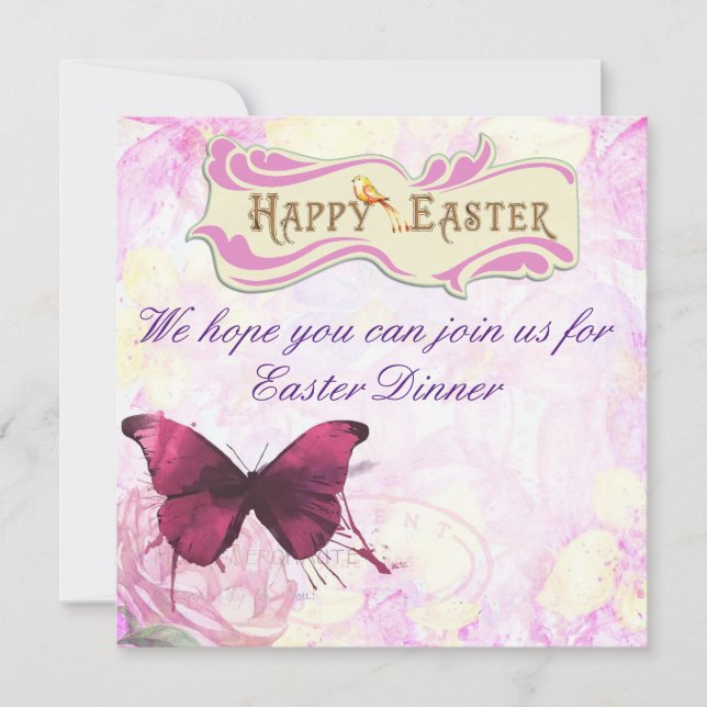 Easter Dinner Party Butterfly Design Invitation (Front)