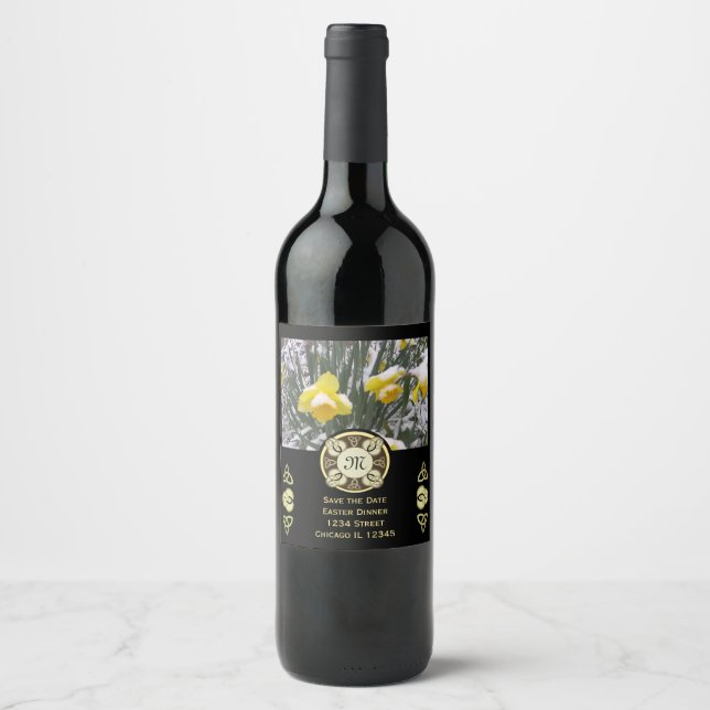Easter Dinner Trinity Knot W Photo & Monogram Wine Label (Front)