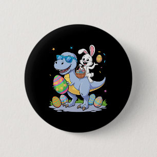 Easter Dinosaur T-rex And Bunny Holding Colorful E Button