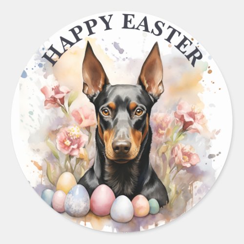 Easter Doberman Chocolate  Eggs and Flowers _   Classic Round Sticker