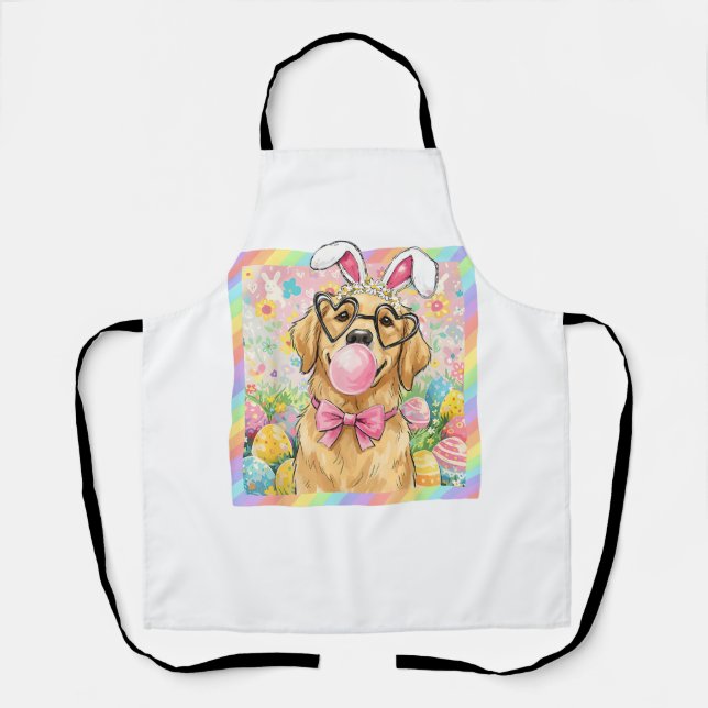 Easter Dog Bunny Ear Funny Golden Retriever Easter Apron (Front)