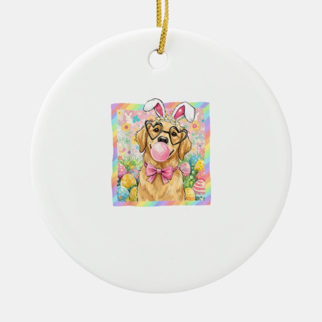 Easter Dog Bunny Ear Funny Golden Retriever Easter Ceramic Ornament (Front)