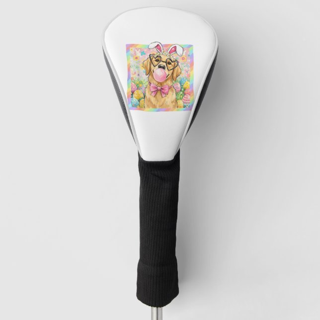 Easter Dog Bunny Ear Funny Golden Retriever Easter Golf Head Cover (Front)