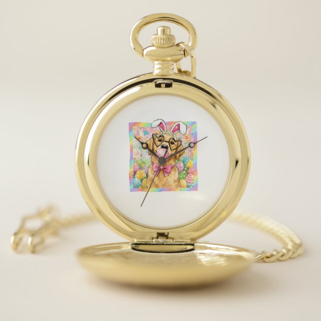 Easter Dog Bunny Ear Funny Golden Retriever Easter Pocket Watch (Inside)