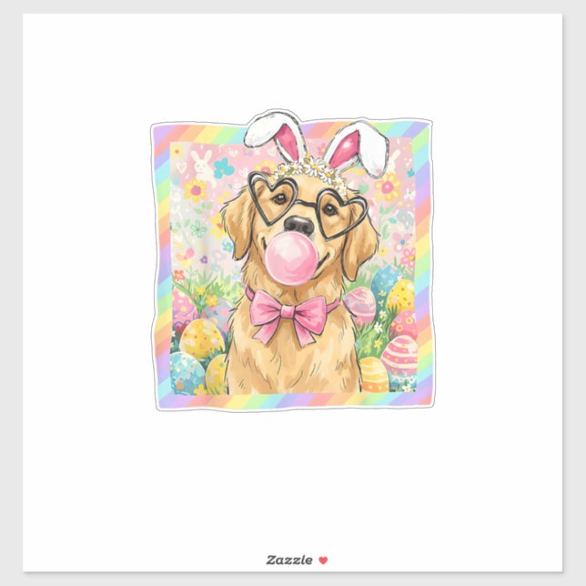 Easter Dog Bunny Ear Funny Golden Retriever Easter Sticker (Sheet)