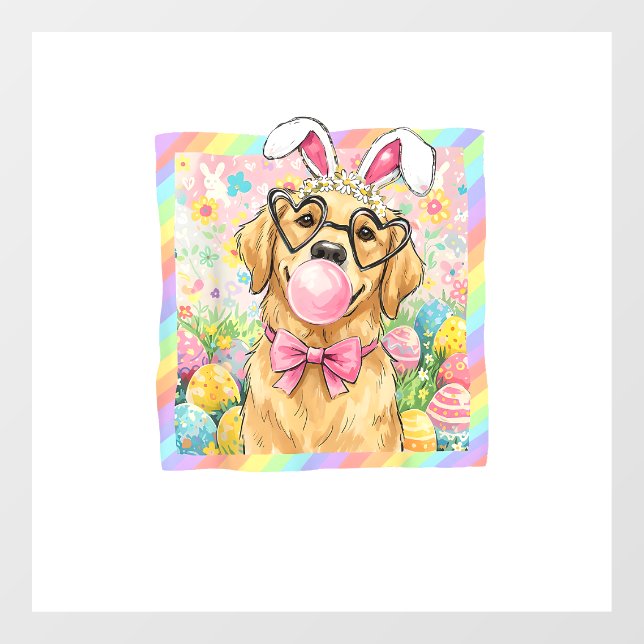 Easter Dog Bunny Ear Funny Golden Retriever Easter Window Cling (Sheet)