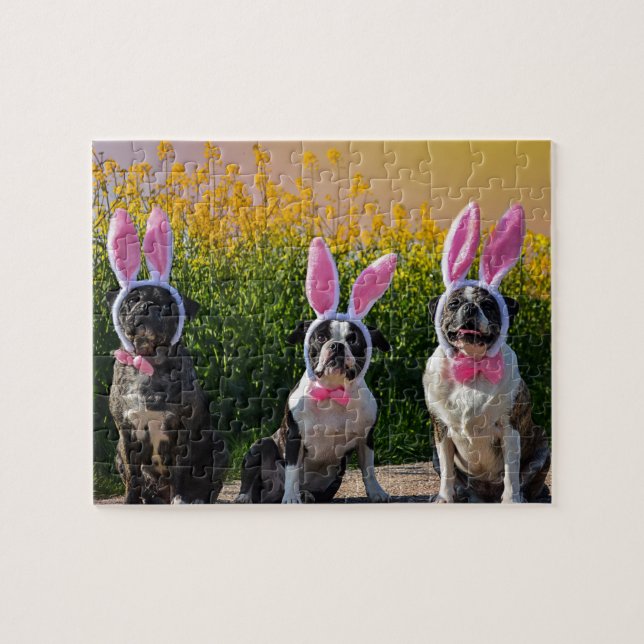 Easter Dogs wearing Bunny Ears Funny Cute Adorable Jigsaw Puzzle (Horizontal)