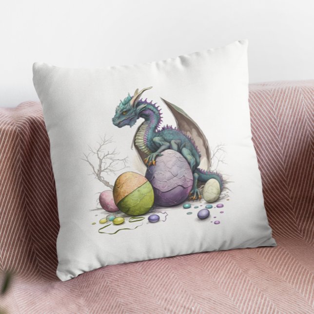 Easter Dragon Watercolor Cute  Throw Pillow (Creator Uploaded)