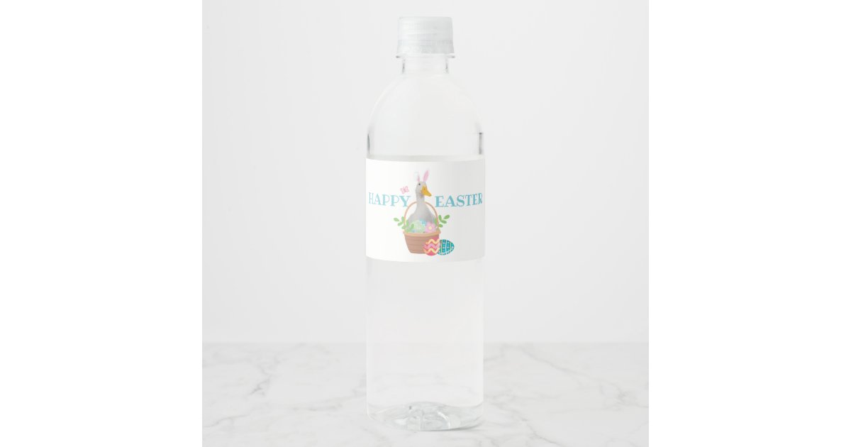 Easter Duck with Bunny Ears Water Bottle Label | Zazzle.com