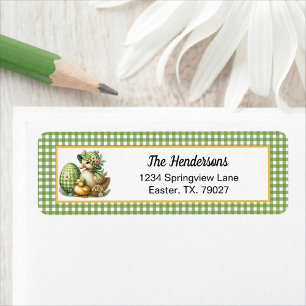Easter Ducks Easter Egg & Flowers on Green Gingham Label
