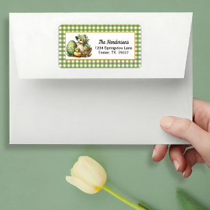 Easter Ducks Easter Egg & Flowers on Green Gingham Label