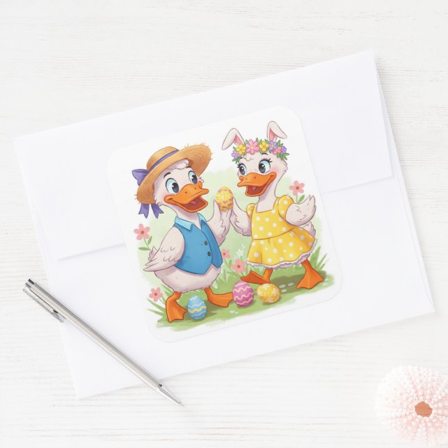 Easter Ducks Square Sticker (Envelope)