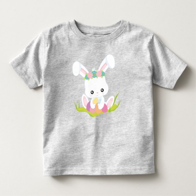 Easter, Easter Eggs, Cute Bunny, White Bunny Toddler T-shirt (Front)