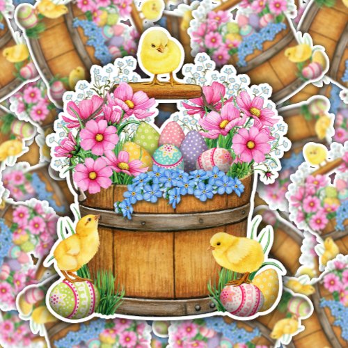 Easter Egg Baby Chick Basket  Die_Cut Sticker