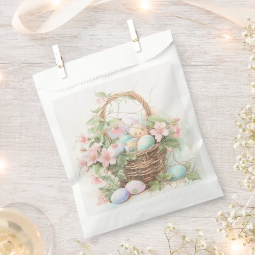 Easter Egg Basket Full of Pastel Eggs and Flowers Favor Bag