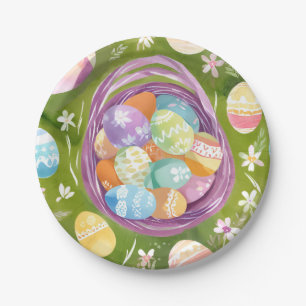 Easter Egg Basket Spring Pastel Watercolor Paper Plates
