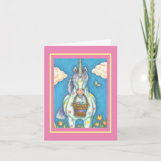 EASTER EGG BASKET UNICORN, FANTASY NOTE CARD Blank (Front)