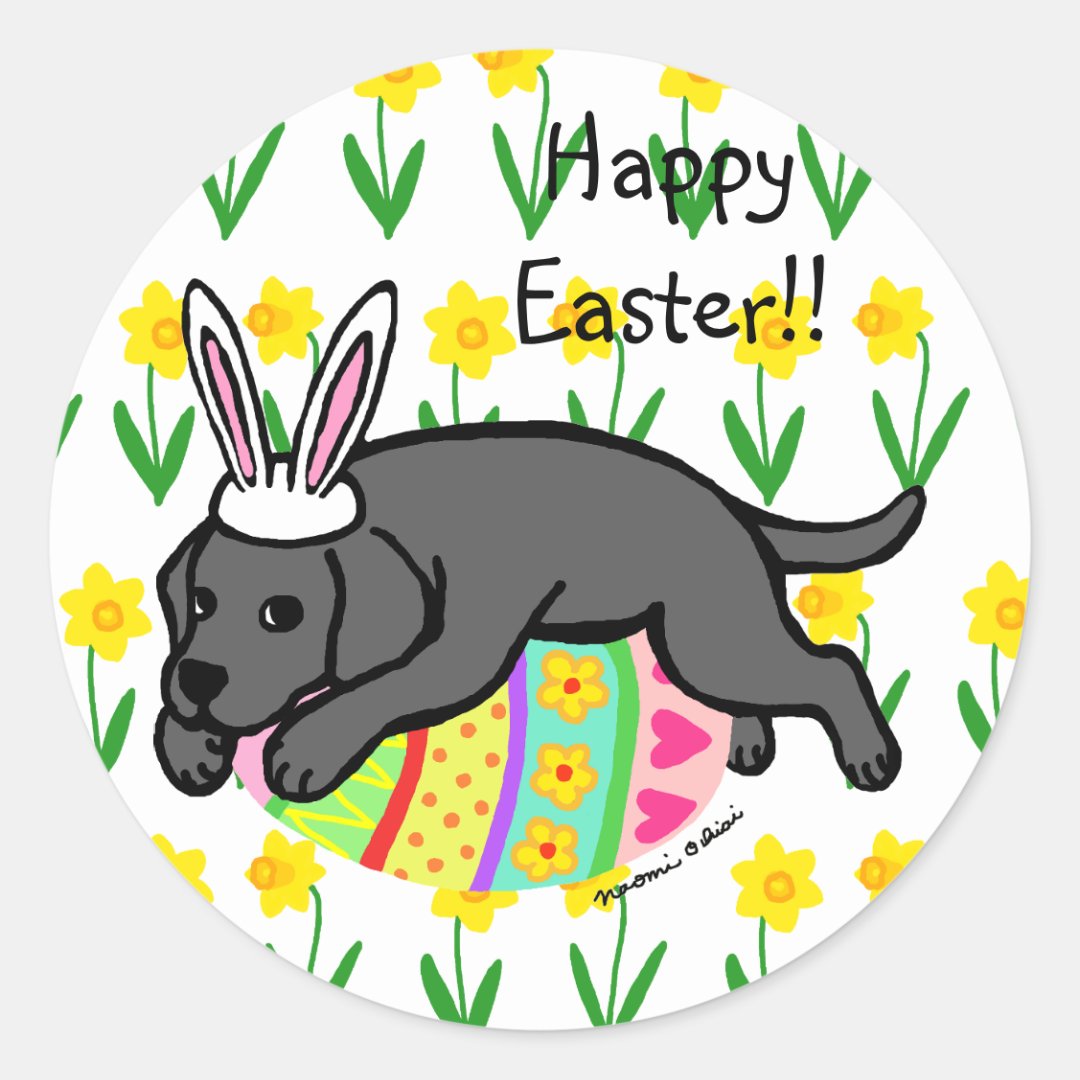 Easter Egg Black Labrador Cartoon Classic Round Sticker Zazzle