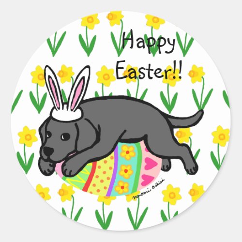 Easter Egg Black Labrador Cartoon Classic Round Sticker