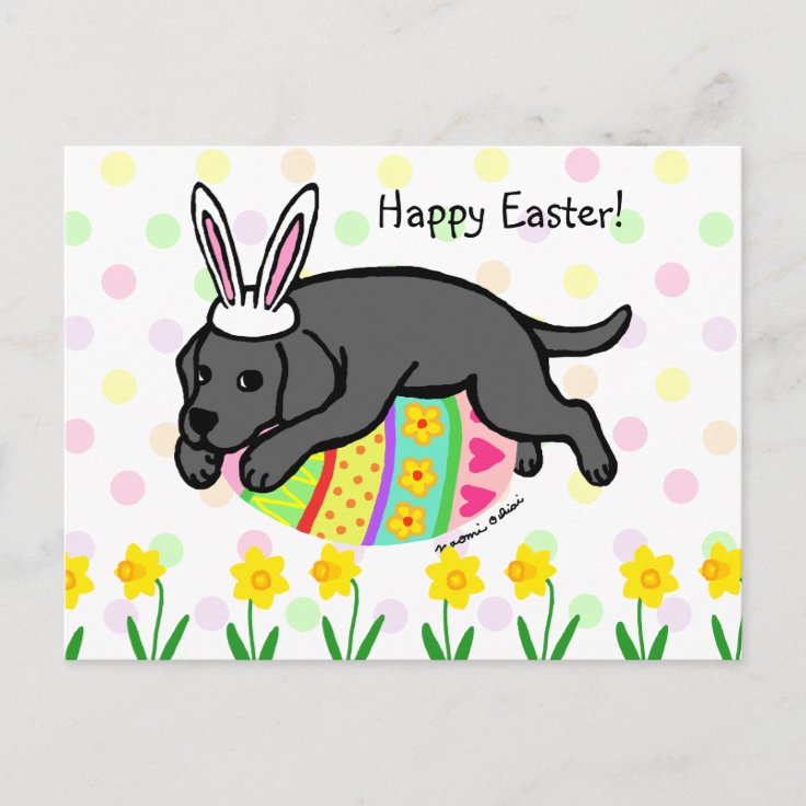Easter Egg Black Labrador Cartoon Holiday Postcard Zazzle