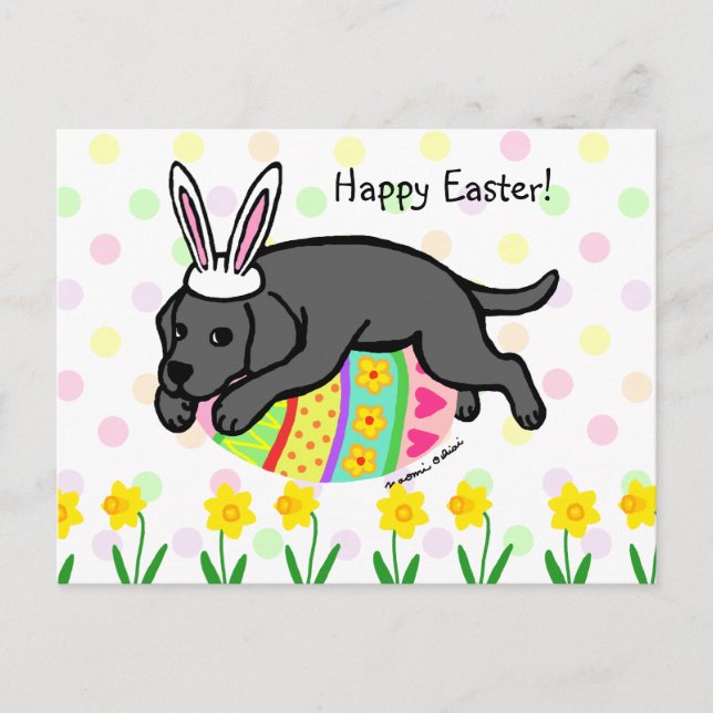 Easter Egg Black Labrador Cartoon Holiday Postcard (Front)