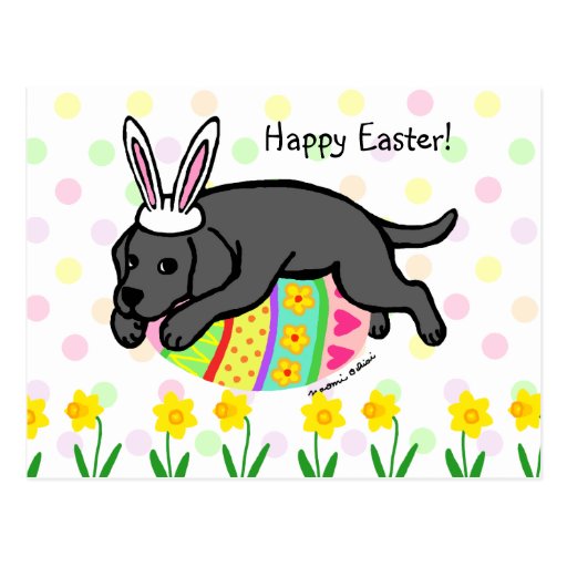 Easter Egg Black Labrador Cartoon Postcard 