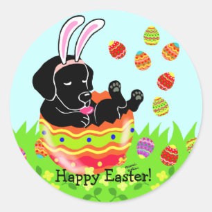 Easter Egg Black Labrador Puppy Cartoon Classic Round Sticker