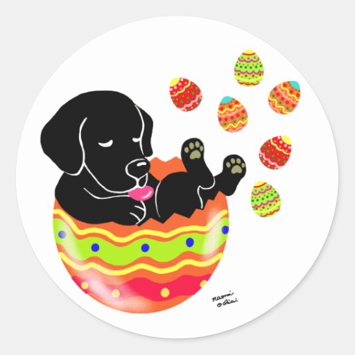 Easter Egg Black Labrador Puppy Cartoon Classic Round Sticker 