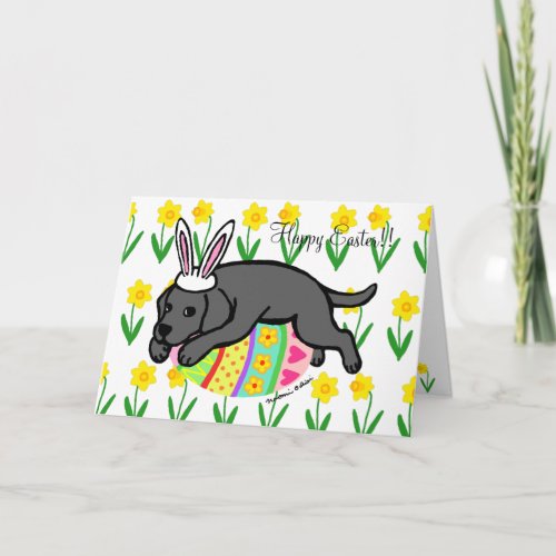 Easter Egg Black Labrador Puppy Cartoon Holiday Card