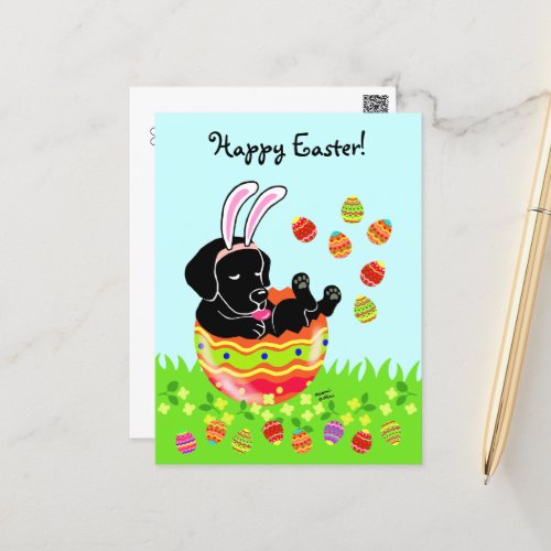 Easter Egg Black Labrador Puppy Cartoon Holiday Postcard