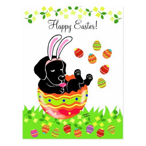 Easter Egg Black Labrador Puppy Cartoon Postcard 