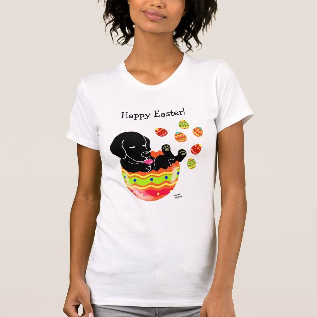 Easter Egg Black Labrador Puppy Cartoon T-Shirt (Front)