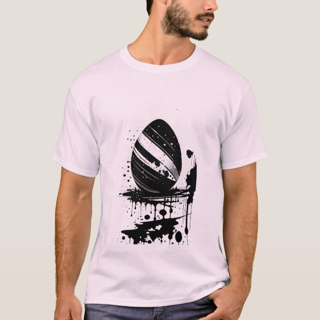 Easter Egg Black Splatter Ink Holiday T-Shirt (Front)