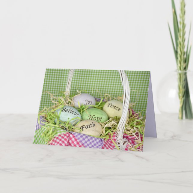 Easter Egg Blessings In Basket Holiday Card (Front)