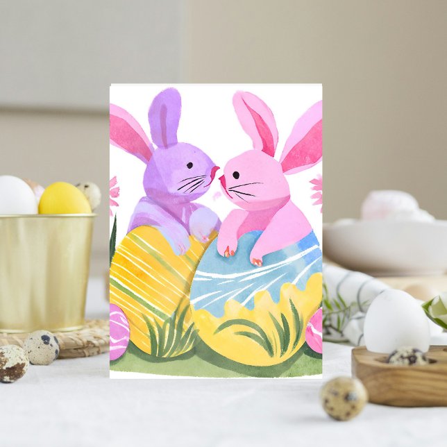 Easter Egg Bunnies | Pastel Watercolor Holiday Postcard (Creator Uploaded)