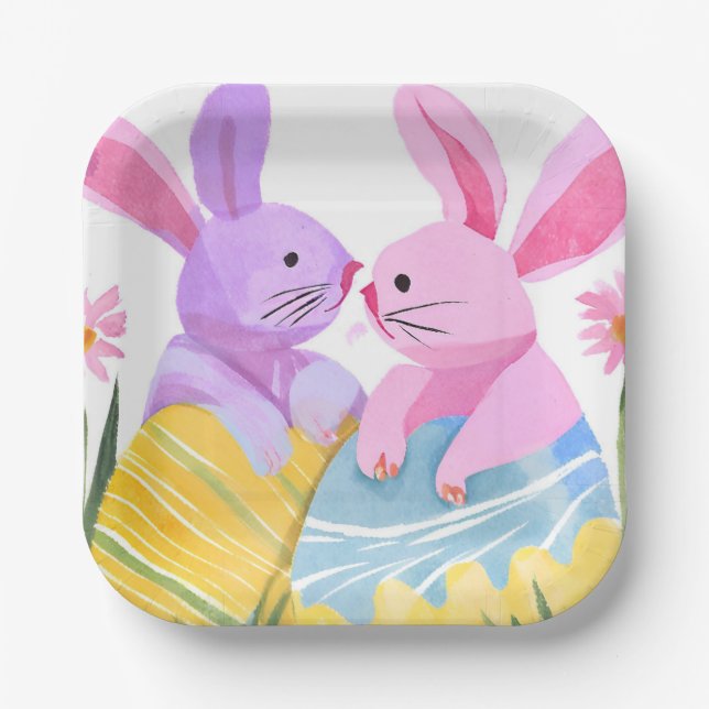 Easter Egg Bunnies | Pastel Watercolor Paper Plates (Front)