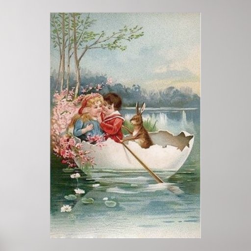 Easter Egg Bunny Boat Young Couple Landscape Poster | Zazzle