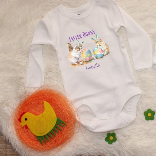 Easter Egg Bunny Cute Boys _ Girls Customizable Ba Baby Bodysuit