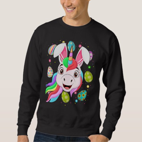 Easter Egg  Bunny Ear Unicorn Face Easter Sunday Sweatshirt