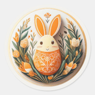 Easter Egg Bunny Tulips Orange ID1084 Classic Round Sticker