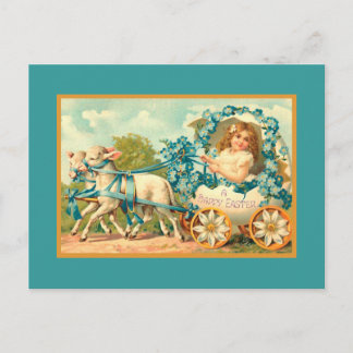 Easter Egg Carriage Vintage Floral Holiday Postcard