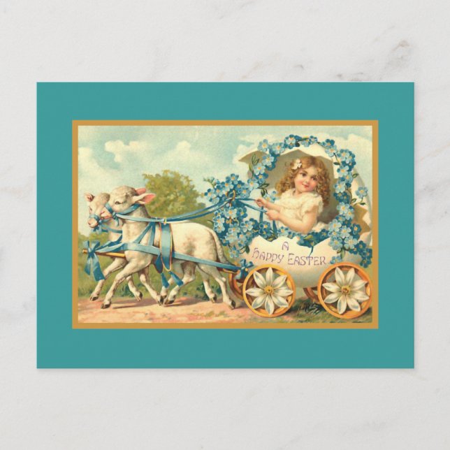 Easter Egg Carriage Vintage Floral Holiday Postcard (Front)